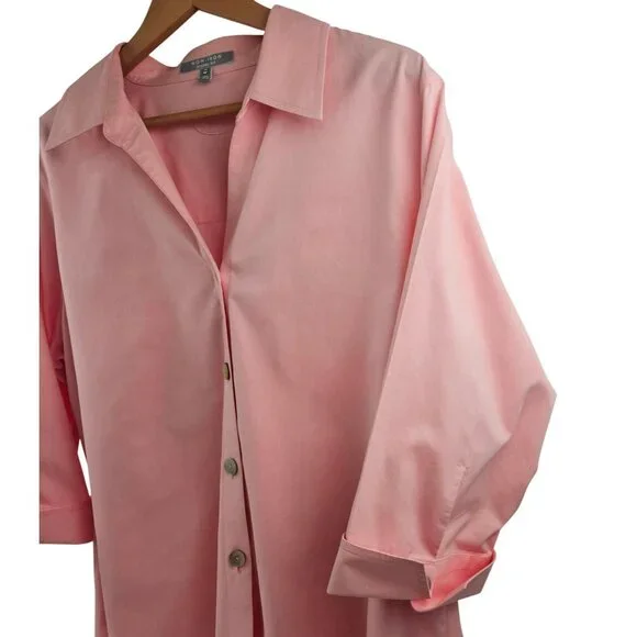 Foxcroft Blouse Womens 20W Pink Button Front 3/4 Sleeve Non Iron Business Casual - Picture 4 of 11